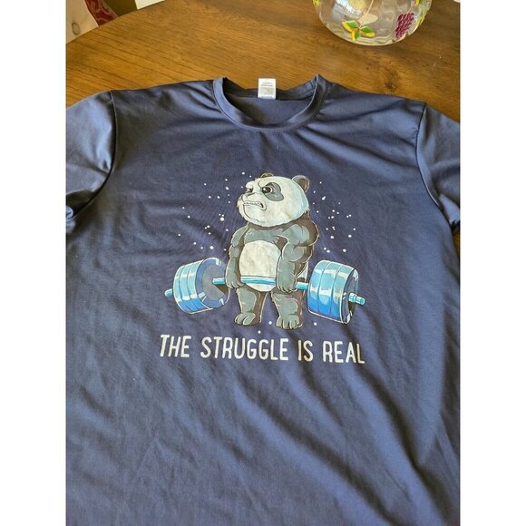 Panda Gym T-Shirt The Struggle Is Real Navy Blue Funny Graphic Tee M - Picture 5 of 8
